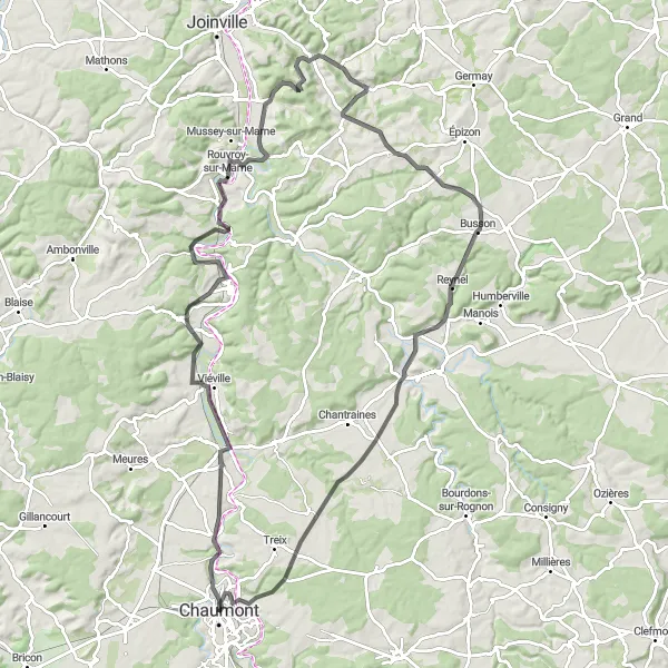 Map miniature of "Haute-Marne Expedition" cycling inspiration in Champagne-Ardenne, France. Generated by Tarmacs.app cycling route planner