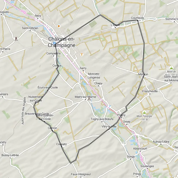 Map miniature of "Rolling Hills and Charming Villages" cycling inspiration in Champagne-Ardenne, France. Generated by Tarmacs.app cycling route planner