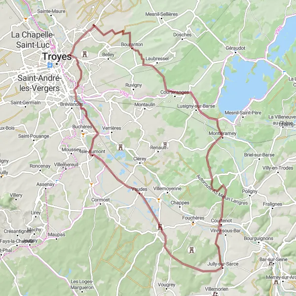 Miniature de la carte de l'inspiration cycliste "Les villages historiques" dans la Champagne-Ardenne, France. Générée par le planificateur d'itinéraire cycliste Tarmacs.app