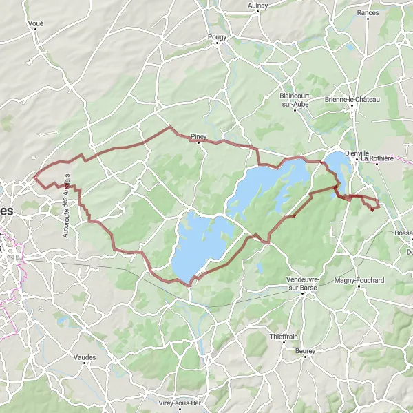 Map miniature of "Exhilarating gravel ride through scenic landscapes near Creney-près-Troyes" cycling inspiration in Champagne-Ardenne, France. Generated by Tarmacs.app cycling route planner