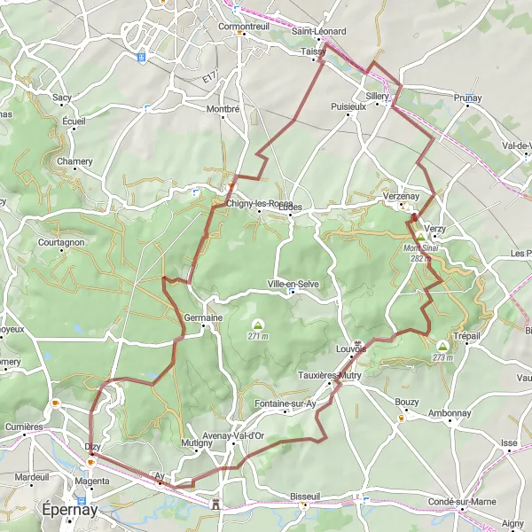 Map miniature of "Champillon Gravel Adventure" cycling inspiration in Champagne-Ardenne, France. Generated by Tarmacs.app cycling route planner
