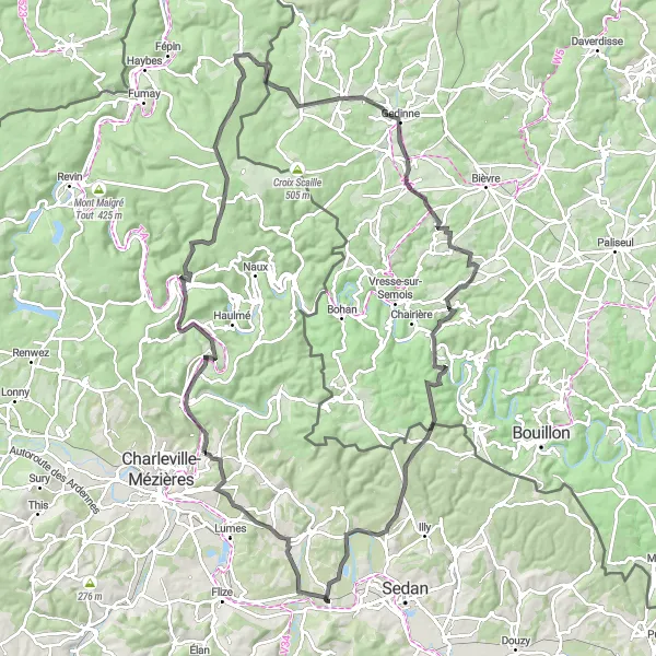 Map miniature of "Champagne-Ardenne Ultimate Road Cycling Challenge" cycling inspiration in Champagne-Ardenne, France. Generated by Tarmacs.app cycling route planner