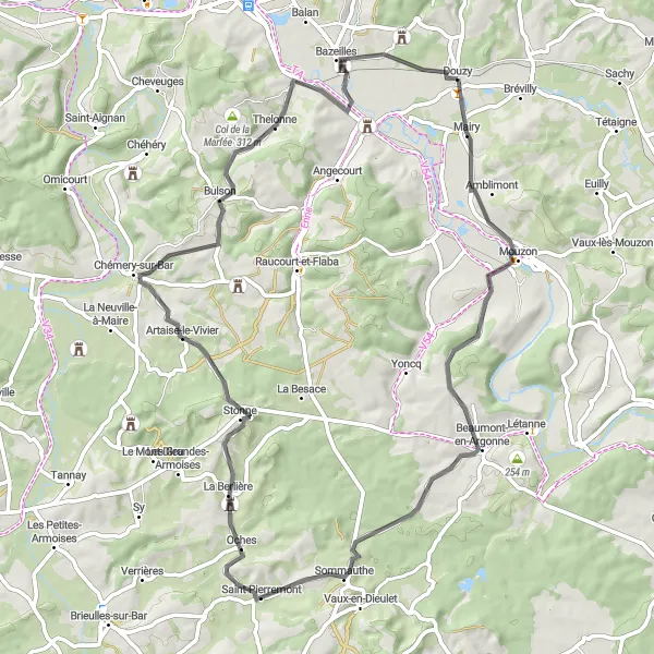 Map miniature of "Road Cycling through Scenic Landscapes" cycling inspiration in Champagne-Ardenne, France. Generated by Tarmacs.app cycling route planner