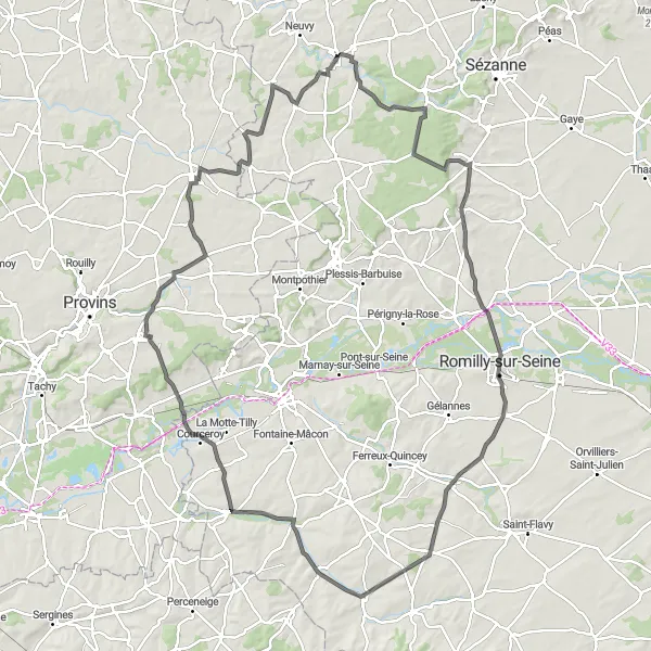 Miniature de la carte de l'inspiration cycliste "Boucle des Villages de l'Est" dans la Champagne-Ardenne, France. Générée par le planificateur d'itinéraire cycliste Tarmacs.app