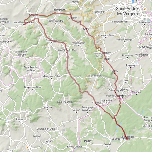 Map miniature of "The Hidden Gems of Estissac" cycling inspiration in Champagne-Ardenne, France. Generated by Tarmacs.app cycling route planner