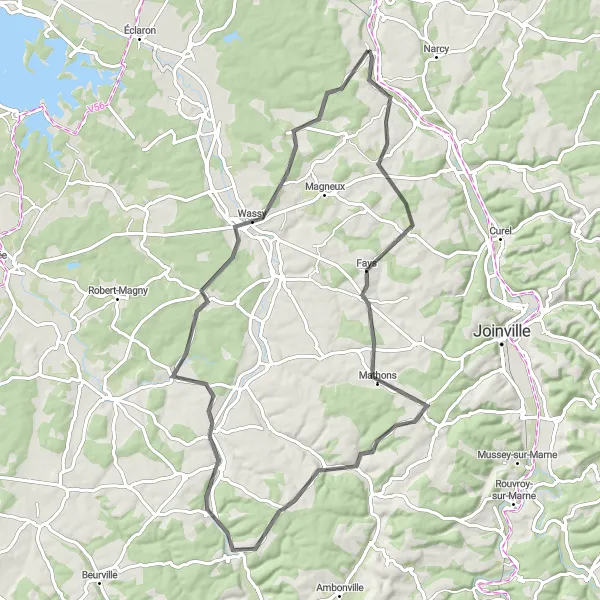 Map miniature of "The Flavors of Marne Valley" cycling inspiration in Champagne-Ardenne, France. Generated by Tarmacs.app cycling route planner