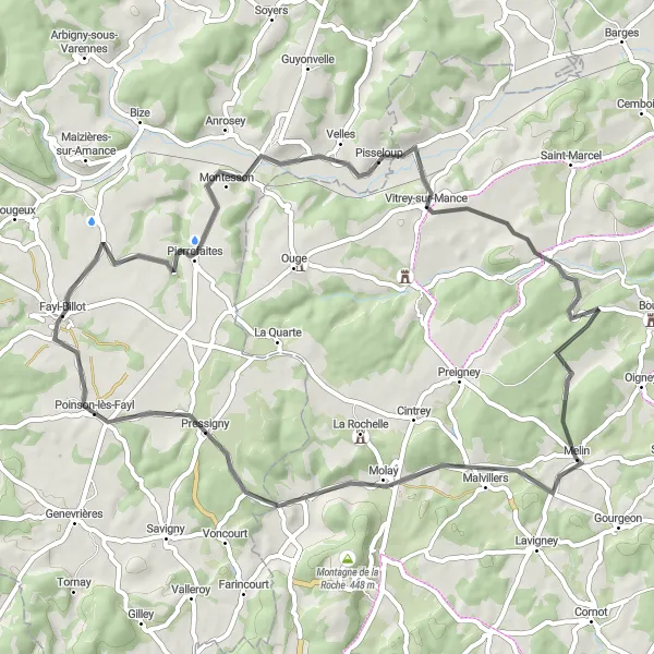 Map miniature of "The Valleys Ride" cycling inspiration in Champagne-Ardenne, France. Generated by Tarmacs.app cycling route planner