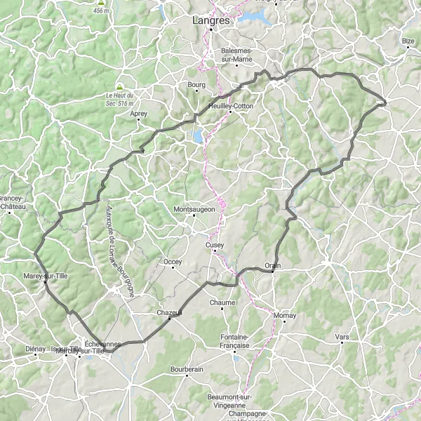 Map miniature of "Discover the Hidden Gems of Champagne-Ardenne" cycling inspiration in Champagne-Ardenne, France. Generated by Tarmacs.app cycling route planner