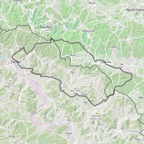 Map miniature of "The Majestic Century Ride" cycling inspiration in Champagne-Ardenne, France. Generated by Tarmacs.app cycling route planner