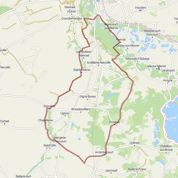 Map miniature of "The Gravel Adventure" cycling inspiration in Champagne-Ardenne, France. Generated by Tarmacs.app cycling route planner