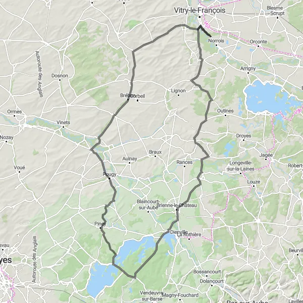 Map miniature of "Ultimate Champagne Road Cycling Tour" cycling inspiration in Champagne-Ardenne, France. Generated by Tarmacs.app cycling route planner