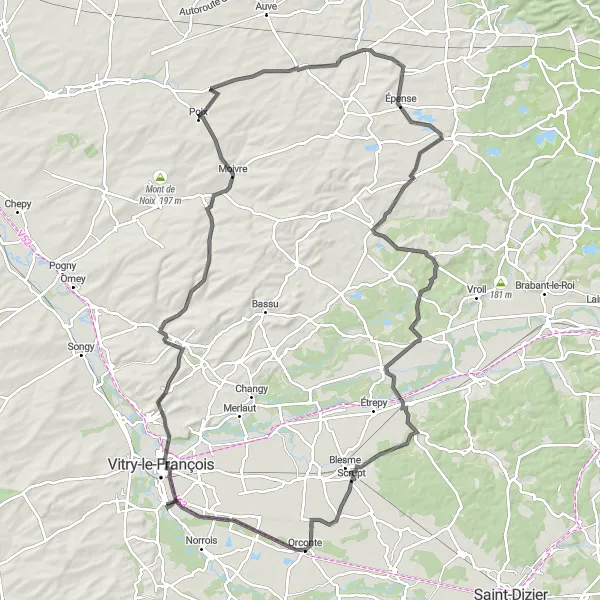 Miniature de la carte de l'inspiration cycliste "Circuit pittoresque autour de Frignicourt" dans la Champagne-Ardenne, France. Générée par le planificateur d'itinéraire cycliste Tarmacs.app