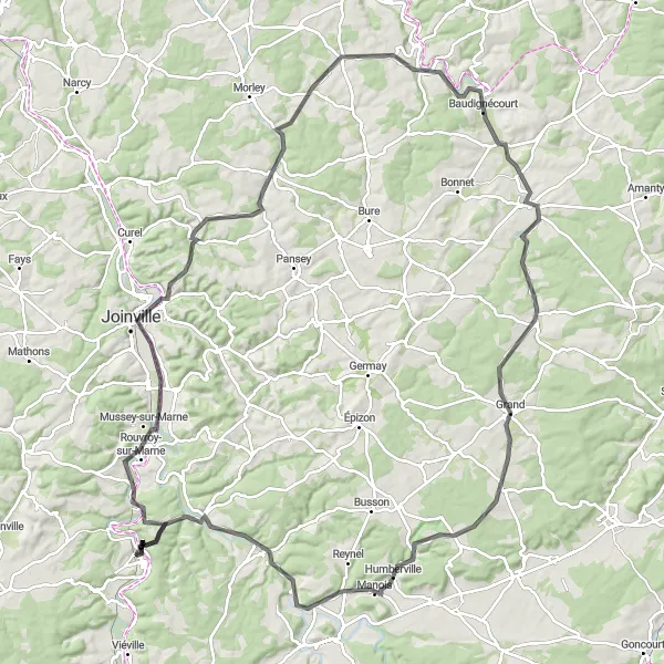 Map miniature of "Road Route: Rouvroy-sur-Marne to Froncles" cycling inspiration in Champagne-Ardenne, France. Generated by Tarmacs.app cycling route planner