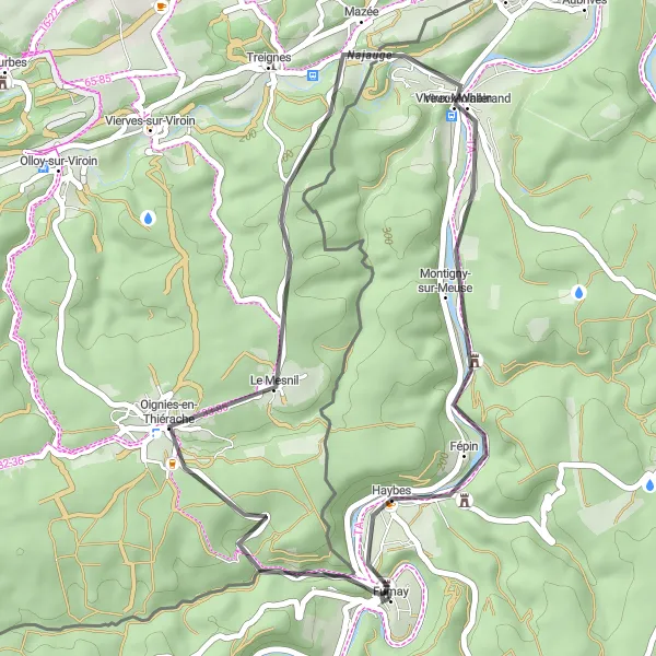 Miniature de la carte de l'inspiration cycliste "Escapade à travers les Vallées Ardennaises" dans la Champagne-Ardenne, France. Générée par le planificateur d'itinéraire cycliste Tarmacs.app