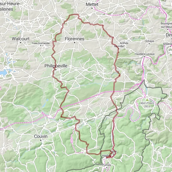 Miniature de la carte de l'inspiration cycliste "Boucle de Haybes à Vireux-Wallerand" dans la Champagne-Ardenne, France. Générée par le planificateur d'itinéraire cycliste Tarmacs.app