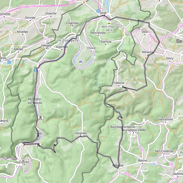 Map miniature of "Scenic Road Adventure" cycling inspiration in Champagne-Ardenne, France. Generated by Tarmacs.app cycling route planner