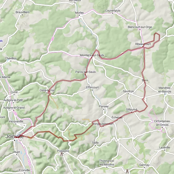 Map miniature of "Gravel Adventure to Suzannecourt" cycling inspiration in Champagne-Ardenne, France. Generated by Tarmacs.app cycling route planner