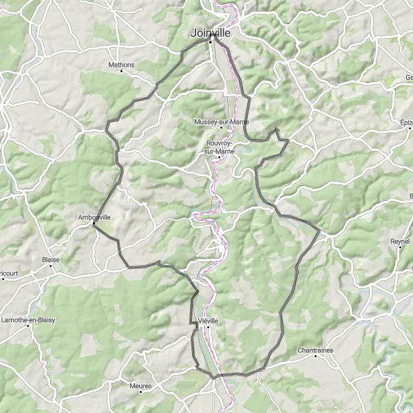 Map miniature of "Scenic Route to Vignory" cycling inspiration in Champagne-Ardenne, France. Generated by Tarmacs.app cycling route planner