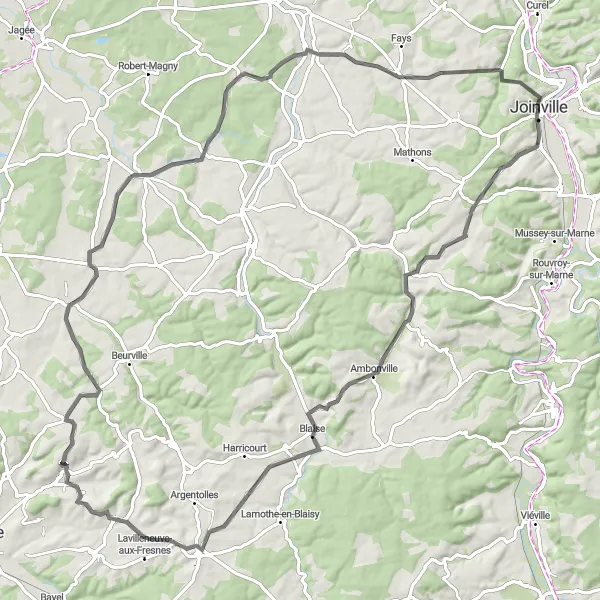 Map miniature of "Joinville Loop via Rupt" cycling inspiration in Champagne-Ardenne, France. Generated by Tarmacs.app cycling route planner