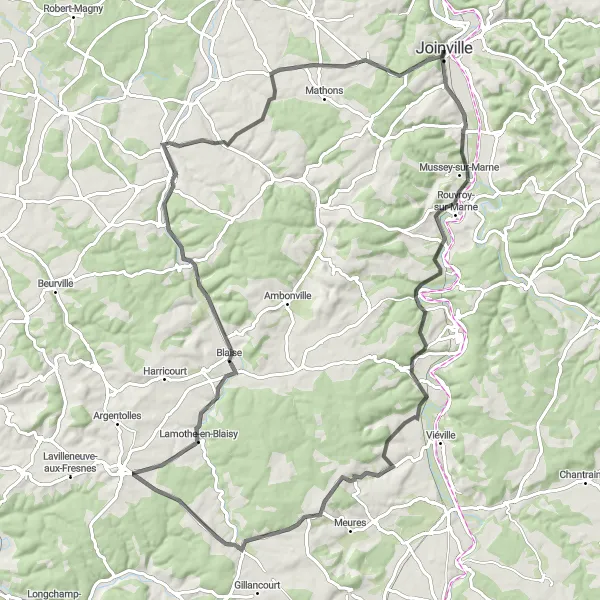 Map miniature of "Joinville to Nomécourt" cycling inspiration in Champagne-Ardenne, France. Generated by Tarmacs.app cycling route planner