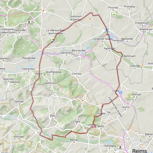 Map miniature of "Ventelay Circuit" cycling inspiration in Champagne-Ardenne, France. Generated by Tarmacs.app cycling route planner