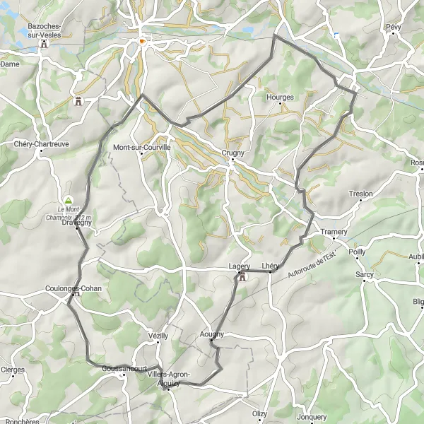 Map miniature of "Lhéry Loop" cycling inspiration in Champagne-Ardenne, France. Generated by Tarmacs.app cycling route planner