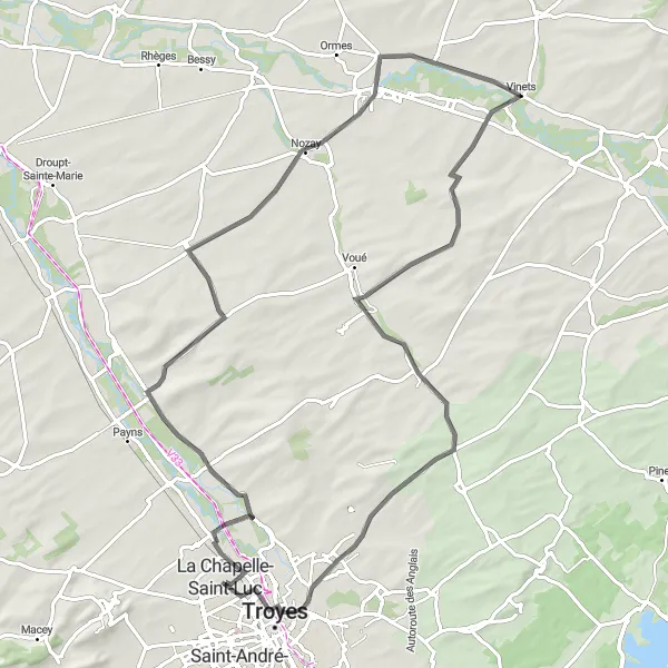 Map miniature of "Arcis-sur-Aube Adventure" cycling inspiration in Champagne-Ardenne, France. Generated by Tarmacs.app cycling route planner