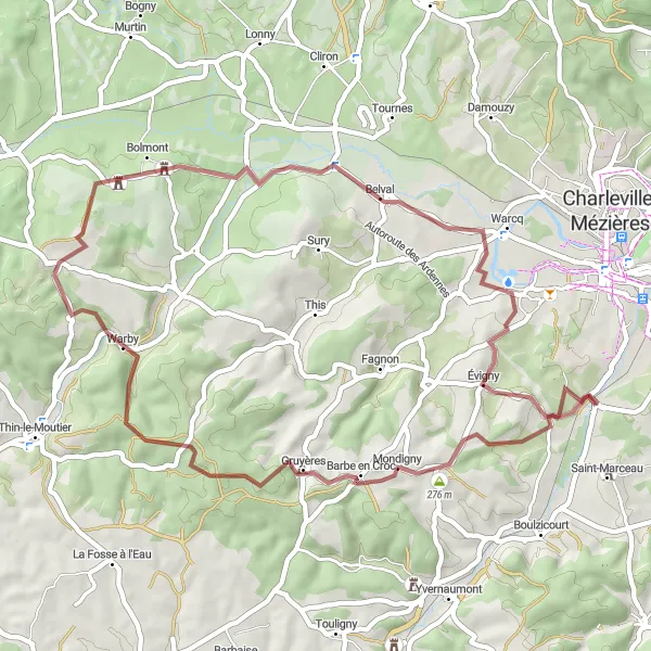 Map miniature of "Discover the Hidden Gems of Évigny" cycling inspiration in Champagne-Ardenne, France. Generated by Tarmacs.app cycling route planner