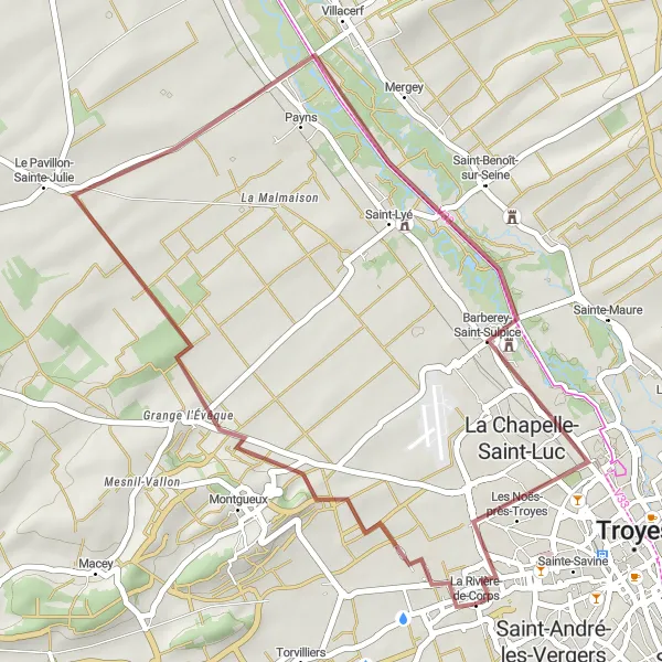 Map miniature of "Scenic Gravel Tour Around La Rivière-de-Corps" cycling inspiration in Champagne-Ardenne, France. Generated by Tarmacs.app cycling route planner