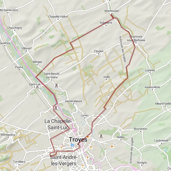 Map miniature of "The Gravel Heritage" cycling inspiration in Champagne-Ardenne, France. Generated by Tarmacs.app cycling route planner