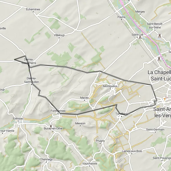 Map miniature of "La Rivière-de-Corps Road Cycling Loop" cycling inspiration in Champagne-Ardenne, France. Generated by Tarmacs.app cycling route planner