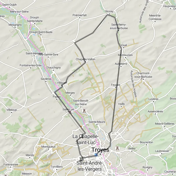 Map miniature of "Scenic Indulgence" cycling inspiration in Champagne-Ardenne, France. Generated by Tarmacs.app cycling route planner