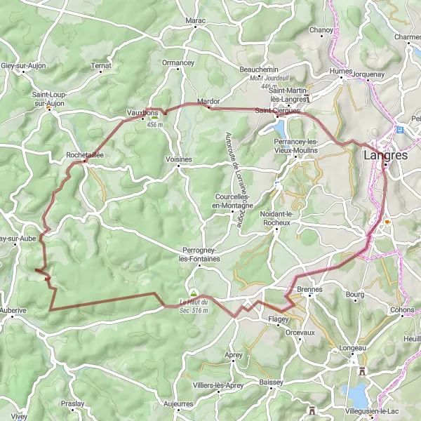 Map miniature of "Rouelles Gravel Adventure" cycling inspiration in Champagne-Ardenne, France. Generated by Tarmacs.app cycling route planner