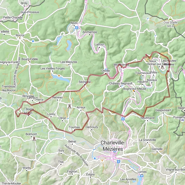 Miniature de la carte de l'inspiration cycliste "Tour de Roc la Tour" dans la Champagne-Ardenne, France. Générée par le planificateur d'itinéraire cycliste Tarmacs.app