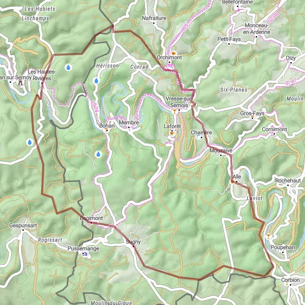 Map miniature of "Gravel Route to La roche Margot" cycling inspiration in Champagne-Ardenne, France. Generated by Tarmacs.app cycling route planner