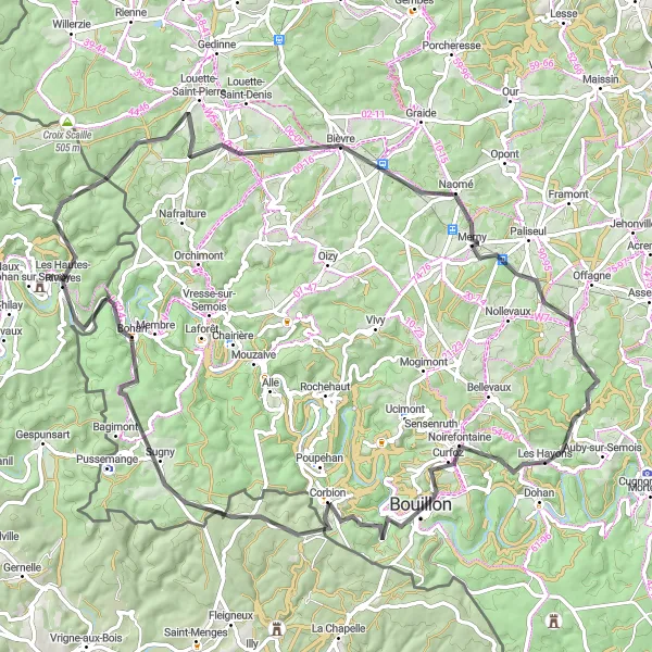 Map miniature of "Bouillon Loop" cycling inspiration in Champagne-Ardenne, France. Generated by Tarmacs.app cycling route planner