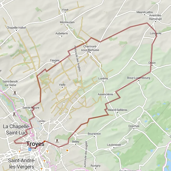 Map miniature of "Scenic Countryside Escape" cycling inspiration in Champagne-Ardenne, France. Generated by Tarmacs.app cycling route planner