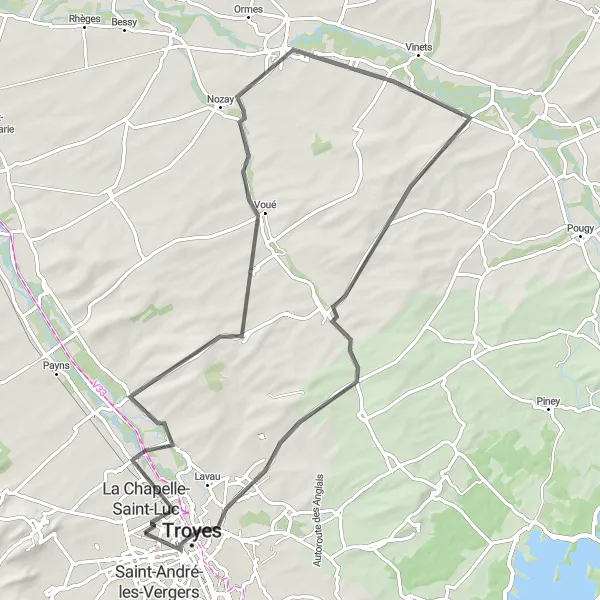 Map miniature of "Challenging Ride to Sainte-Savine" cycling inspiration in Champagne-Ardenne, France. Generated by Tarmacs.app cycling route planner