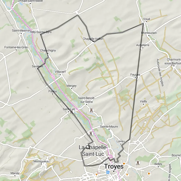 Map miniature of "The Best of Barberey-Saint-Sulpice" cycling inspiration in Champagne-Ardenne, France. Generated by Tarmacs.app cycling route planner