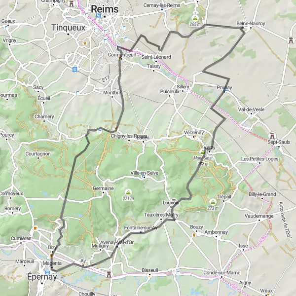 Map miniature of "Picturesque Road Cycling Route" cycling inspiration in Champagne-Ardenne, France. Generated by Tarmacs.app cycling route planner