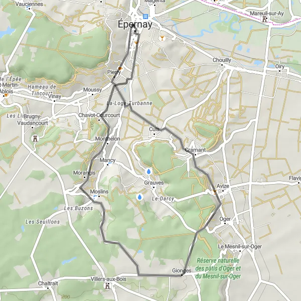 Map miniature of "Pierry and Château Perrier Adventure" cycling inspiration in Champagne-Ardenne, France. Generated by Tarmacs.app cycling route planner