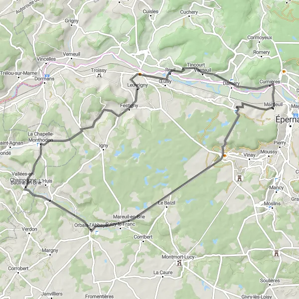 Map miniature of "Mardeuil to Saint-Martin-d'Ablois Loop" cycling inspiration in Champagne-Ardenne, France. Generated by Tarmacs.app cycling route planner