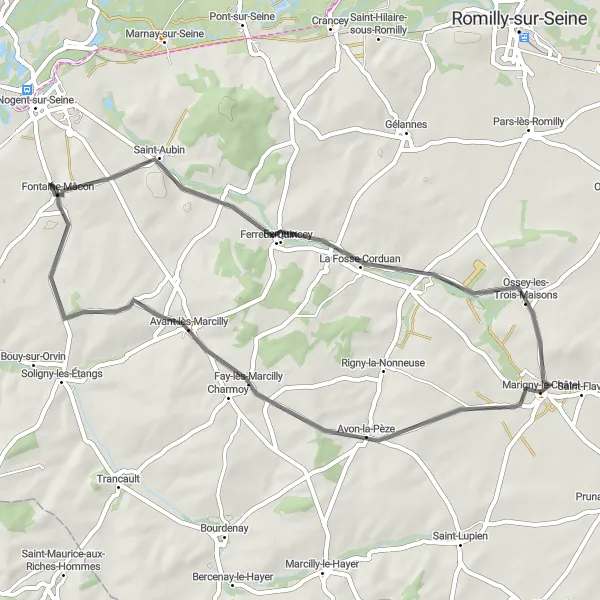 Map miniature of "Scenic Road Ride through Charming Villages" cycling inspiration in Champagne-Ardenne, France. Generated by Tarmacs.app cycling route planner