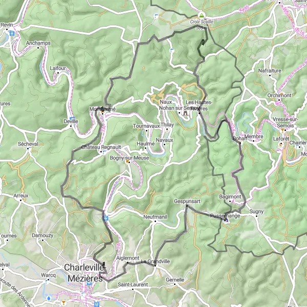 Map miniature of "Enchanting Hills" cycling inspiration in Champagne-Ardenne, France. Generated by Tarmacs.app cycling route planner