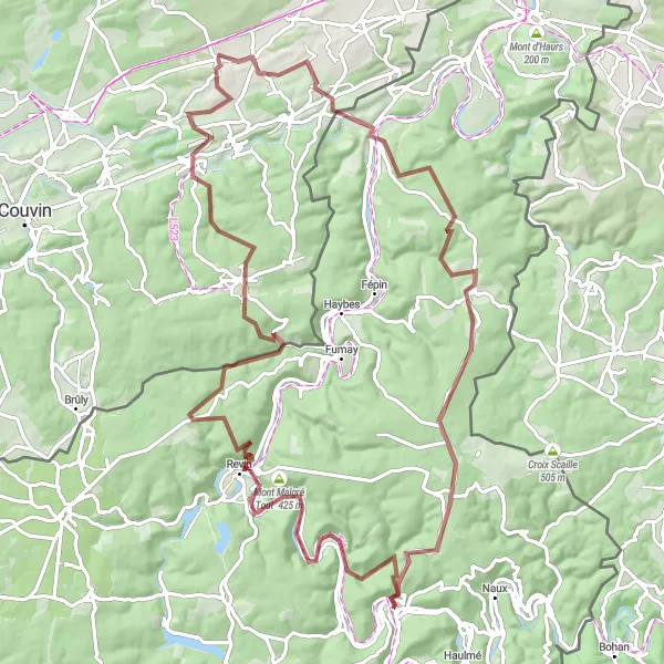 Miniature de la carte de l'inspiration cycliste "Circuit des Vallées" dans la Champagne-Ardenne, France. Générée par le planificateur d'itinéraire cycliste Tarmacs.app