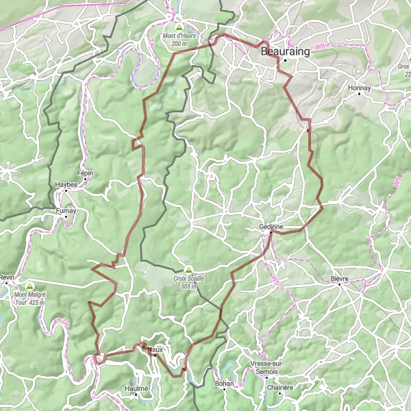 Miniature de la carte de l'inspiration cycliste "Exploration des Ardennes" dans la Champagne-Ardenne, France. Générée par le planificateur d'itinéraire cycliste Tarmacs.app
