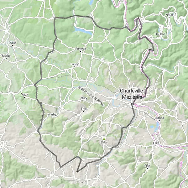 Map miniature of "The Grand Dukes Rock" cycling inspiration in Champagne-Ardenne, France. Generated by Tarmacs.app cycling route planner