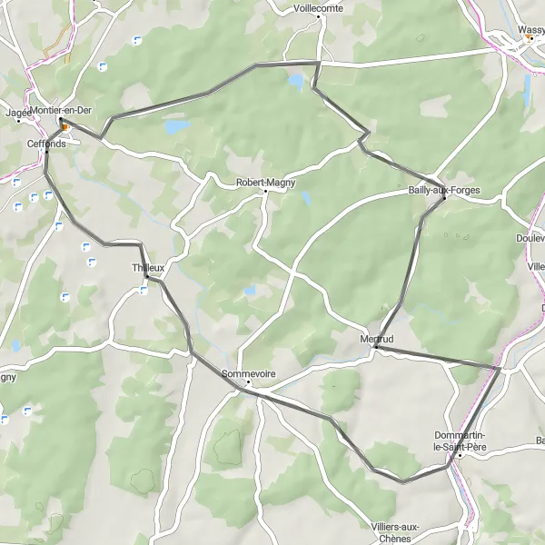 Map miniature of "Bailly-aux-Forges - Dommartin-le-Saint-Père - Ceffonds" cycling inspiration in Champagne-Ardenne, France. Generated by Tarmacs.app cycling route planner