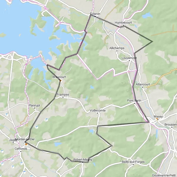 Map miniature of "Frampas - Éclaron-Braucourt-Sainte-Livière - Louvemont - Ceffonds" cycling inspiration in Champagne-Ardenne, France. Generated by Tarmacs.app cycling route planner