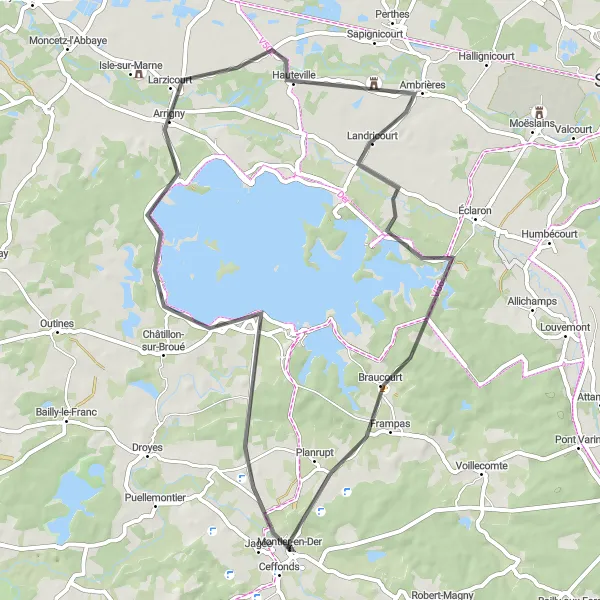 Map miniature of "Scenic Route through Rural Delights" cycling inspiration in Champagne-Ardenne, France. Generated by Tarmacs.app cycling route planner